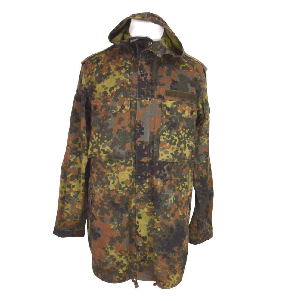 German Bundeswehr Flecktarn Camo Military Parka Jacket GR12 L Tall Hood Woodland